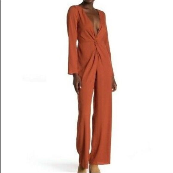Rust Plunging Neckline Jumpsuit - Picture 3 of 11